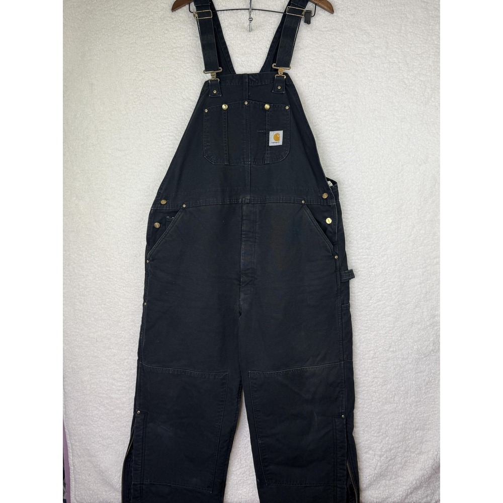 Carhartt Pants Mens 42x33 Black Quilted Insulated Duck Canvas Overalls Workwear
